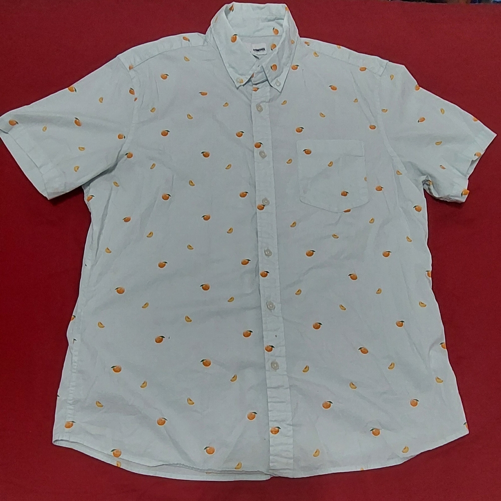 Sonoma Men's Casual White Shirt with Orange Patterns